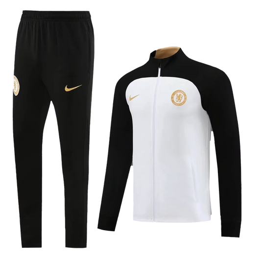 Chelsea Zip Up Tracksuit "White & Gold"