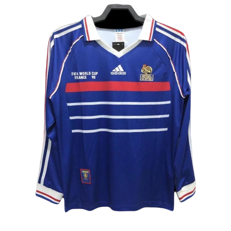 Retro 1998 Long Sleeve France Home Soccer Kit With 98 France Patch